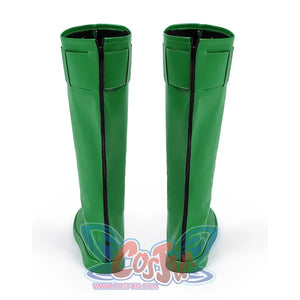 Green Lantern Guy Gardner cosplay boots back view shows vertical rear seams and smooth green PU leather