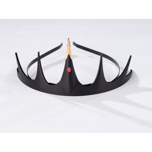 Front view of Charlie Morningstar crown headband with black band, pointed crown shape and red center detail