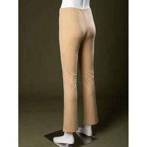 Back view of Charlie Morningstar costume pants with beige fabric, elastic waistband and straight leg silhouette