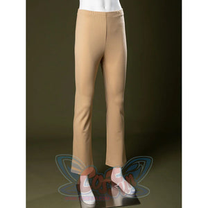 Front view of Charlie Morningstar costume pants with beige fabric, elastic waistband and straight ankle-length legs