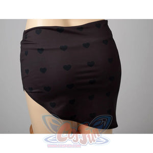 Hazbin Hotel Husk cosplay skirted bottoms back view wraps black fabric over subtle heart motifs.