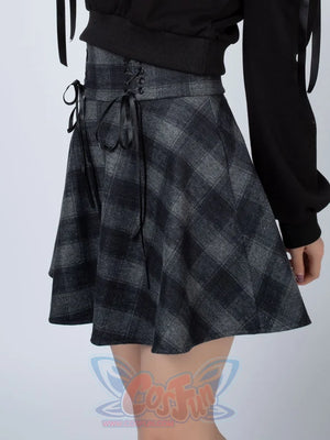 High Waist Plaid Lace Up Skirt Brigitte Mp006000 Skirt