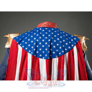 Homelander cosplay costume cloak back detail spreads white stars over the blue shoulder panel.