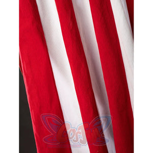 The Boys Homelander cosplay cape fabric detail folds red and white stripes through a vertical drape.