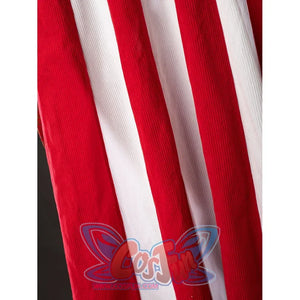 The Boys Homelander cosplay cape fabric detail folds red and white stripes through a vertical drape.
