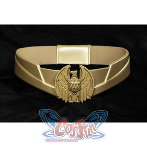 The Boys Homelander cosplay belt curves around a gold-tone eagle buckle and angular waist panels.