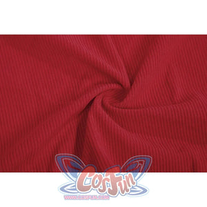 The Boys Homelander cosplay fabric swatch detail twists red ribbed cloth to show its stretch texture.
