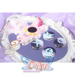 Honkai: Star Rail Evanescia cosplay accessory pieces flat lay displays round discs beside pastel rabbit parts
