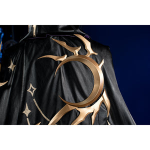 Honkai Star Rail Khaslana cosplay chest prop detail centers a gold ring over black fabric