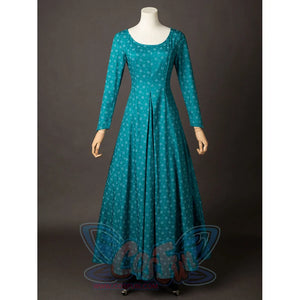 House of the Dragon Alicent Hightower cosplay dress front view shapes a fitted teal bodice above a full skirt