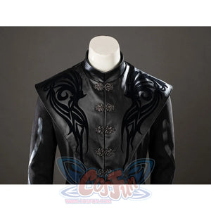House of the Dragon Daemon Targaryen cosplay robe upper front layers raised scrollwork over glossy PU leather