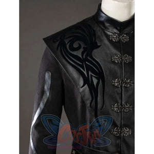 House of the Dragon Daemon Targaryen cosplay robe upper detail frames black scrollwork across the shoulder and chest