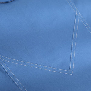 Human Torch Johnny Storm cosplay costume blue cotton twill fabric layers and anchors clean white double stitch lines.