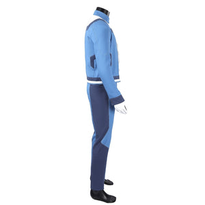 Human Torch Johnny Storm cosplay costume layers cotton twill fabric along the side profile to define the fitted silhouette.