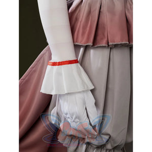 IT Pennywise Bishoujo cosplay glove cuff detail pairs a white ruffle with red trim beside pink panels.