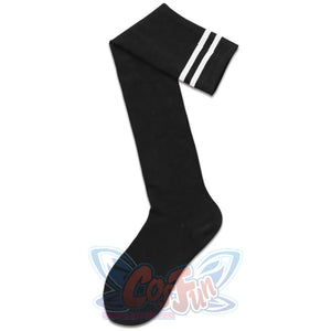 Jk Stockings Solid Color Stripe Socks Thigh High Black / One Size Stockings&socks