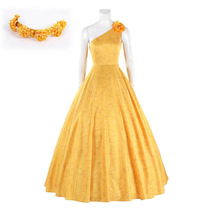 Judy yellow floral dress cosplay costume with one-shoulder design and flower accessories