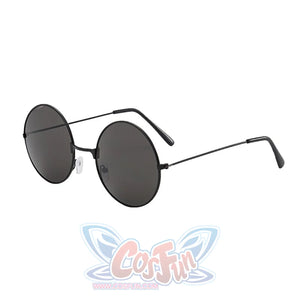 Gojo Satoru cosplay glasses in black metal round frames anchoring deep dark tinted resin lenses.