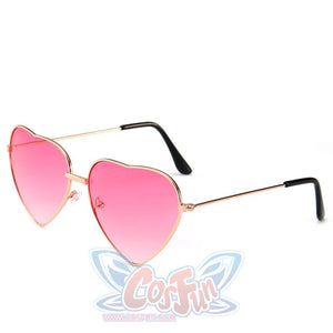 Gojo Satoru cosplay rimless heart glasses centering pink lenses on slim gold-toned metal temples.