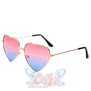 Gojo Satoru cosplay heart-shaped glasses balancing pink-to-blue gradient lenses on clear nose pads.