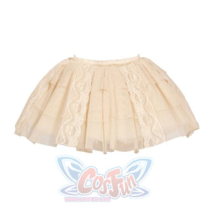 Flat lay of the Lace Skort item with dotted mesh layers and vertical lace panels