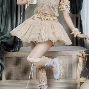 COSFUN centered main view of the Lace Skort item with cream mesh layers and vertical lace panels