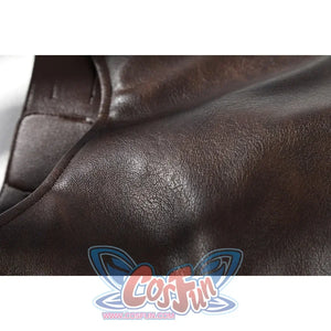 Close-up of Lara cosplay brown PU leather harness surface with seam detail and smooth finish
