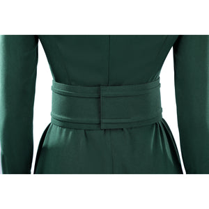 Latverian Witch cosplay costume gathers the brushed twill fabric with a fitted wide waist cincher for a clean silhouette.
