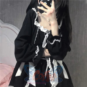 Lolita Long-Sleeved Gothic Skirt Dark Maid Dress Kawaii Waist Bow Girl Costumes