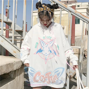 Loose Lace Up Sleeves Rabbit Hoodie Mp005932 Sweatshirt
