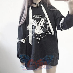 Loose Lace Up Sleeves Rabbit Hoodie Mp005932 Sweatshirt