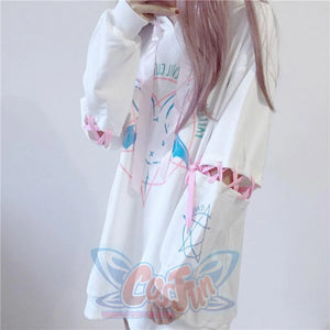 Loose Lace Up Sleeves Rabbit Hoodie Mp005932 Sweatshirt