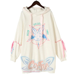 Loose Lace Up Sleeves Rabbit Hoodie Mp005932 White / S Sweatshirt