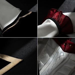 Genshin Impact Marionette Sandrone cosplay costume collects fabric trim and sleeve details in a close collage.