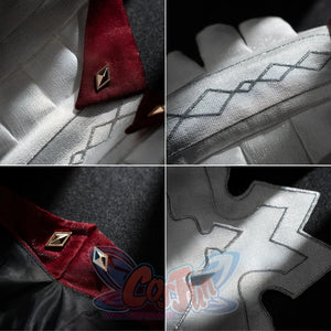 Genshin Impact Marionette Sandrone cosplay costume collects burgundy and white fabric textures.