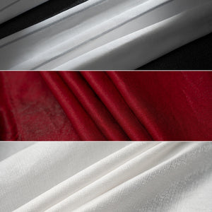 Genshin Impact Marionette Sandrone cosplay costume sets white and burgundy fabric textures against deep red costume layers.