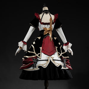 Genshin Impact Marionette Sandrone cosplay costume turns the back dress panel and gold-tone rear ornament.