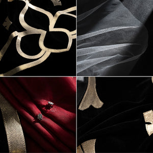 Genshin Impact Marionette Sandrone cosplay costume collects gold-tone pattern and mesh texture details.
