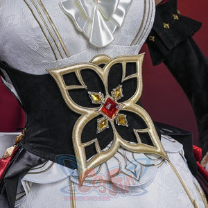 Genshin Impact Marionette Sandrone old design cosplay costume frames the glossy waist bow on the bodice.