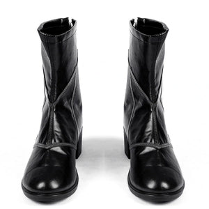 COSFUN Marvel Rivals Black Cat Felicia Hardy cosplay boots front view presents black PU uppers and rounded toes.
