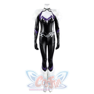Marvel Rivals Black Cat Felicia Hardy cosplay costume front view sets the black suit above white leg covers.