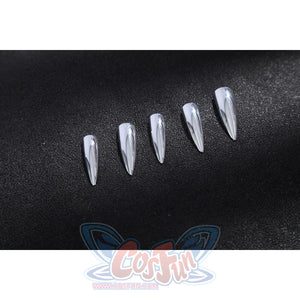 Marvel Rivals Black Cat Felicia Hardy cosplay nail tips detail arranges silver pointed claws for the set.