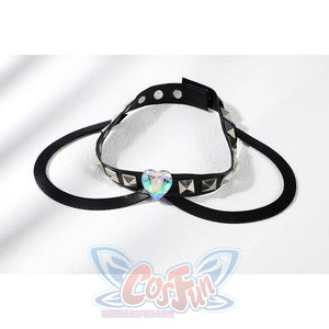 Marvel Rivals Black Cat Felicia Hardy cosplay necklace flat lay places a gem-like pendant on black straps.