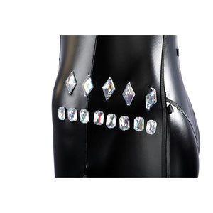 Marvel Rivals Black Cat Felicia Hardy cosplay side waist detail sets gem-like trim beside black gloss.