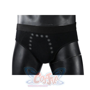 Masters of the Universe He-Man cosplay leggings waist detail shows black fabric accented by small silver-tone studs