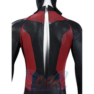 Matt Murdock cosplay costume back zipper detail runs down the spine between red shoulder panels.