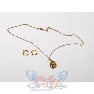 Melanie Martinez K-12 Cry Baby cosplay jewelry set gathers a gold-tone pendant necklace and rings.