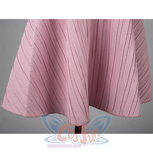 Melanie Martinez K-12 Cry Baby cosplay skirt detail spreads soft pink pleats into a flared hem.