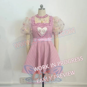 Melanie Martinez K-12 Cry Baby cosplay pink dress front preview centers the heart chest panel and pleated skirt