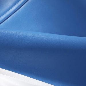 Mister Fantastic Reed Richards cosplay costume blue stretch faux leather fabric grain and black seam detail trim.
